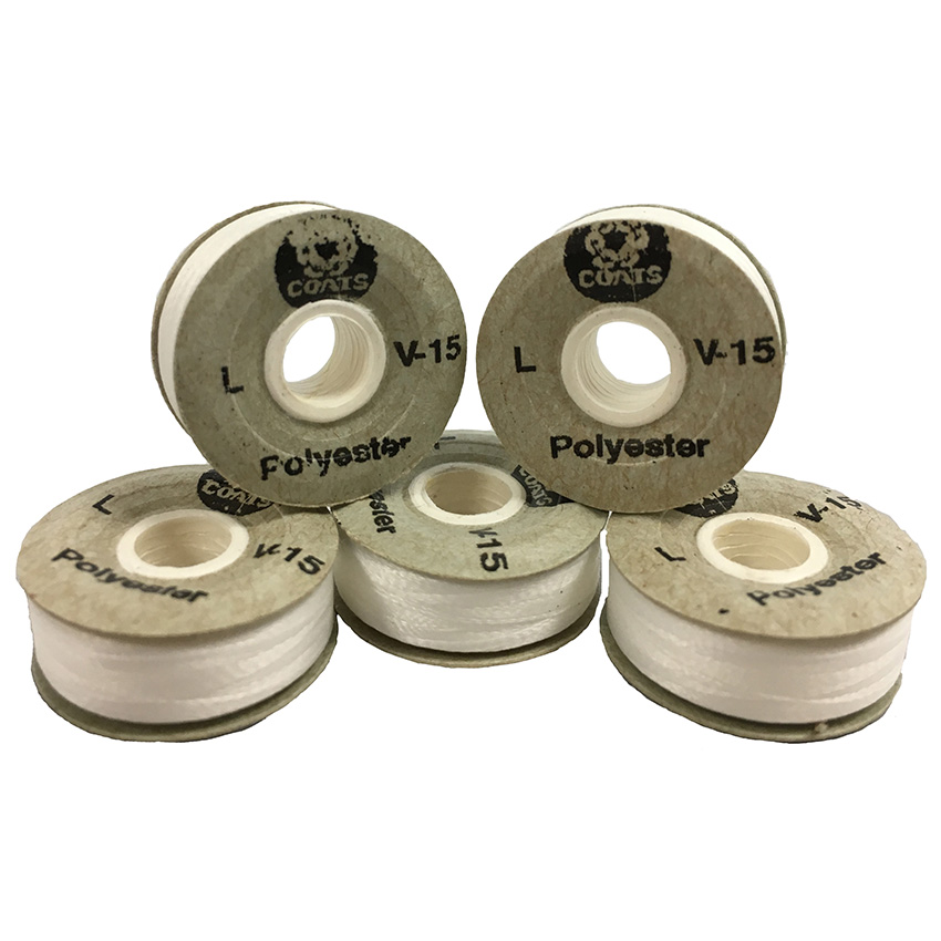 Pre-Wound Bobbins - PWB V15 Coats Sided Bobbins White 144x120M